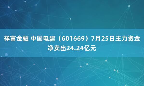 祥富金融 中国电建（601669）7月25日主力资金净卖出24.24亿元